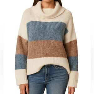 Paper Crane Cowl Neck Sweater - Cream, Blue, Brown